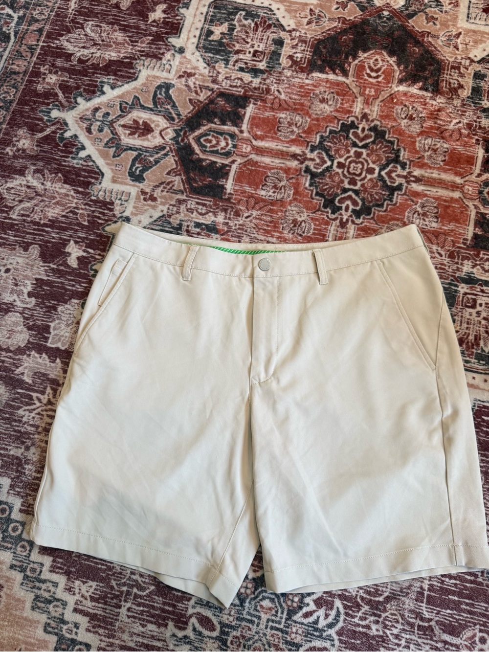 Bonobos Light Beige Golf Shorts with Green Logo